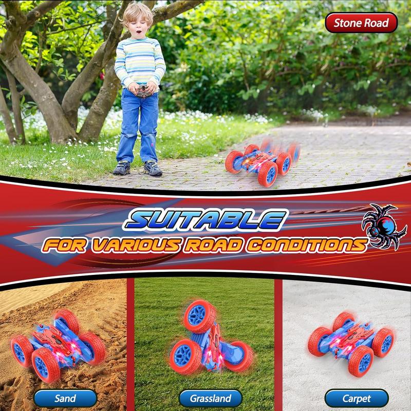 Spider RC Cars Toys for Boys Ages 3-8 Kids Remote Control Stunt Car Toy for 4 5 6 7 8 9 10 Year Old Boy Girl Christmas Birthday Gifts 360 Flip 4WD Car for Boys Age 4-6 5-7 Toddler Gift 4WD Stunt RC Car with Lights