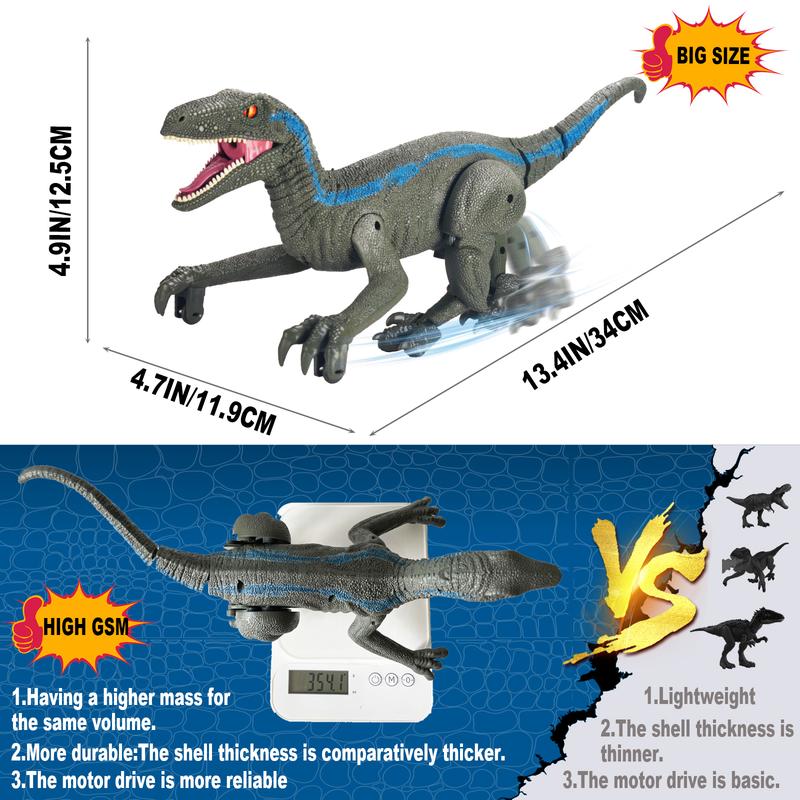 Remote Control Dinosaur Toys for Boys Kids Girls 3 4 5 6 7 8 Years Old Electronic RC Robot Toy LED Lightup Walking Roaring Velociraptor Jurassic Dino Rechargeable Raptor Blue Christmas Birthday Gifts rc dinosaur Dinosaur Toys