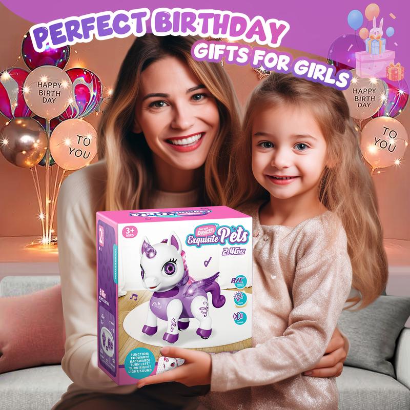 Unicorn Robot Toys for Girls, Birthday Gifts for Kids and Toddlers 3 4 5 6 7 8 Years Old, with LED Horn,LED Wings,Remote Control,Voice,Dancing Robot Rechargeable (Purple Pink)