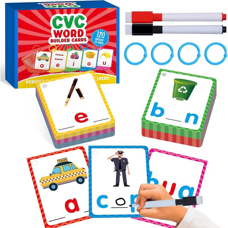 Vocabulary Writing Cards, 120 Double-Sided Handwriting Cards Short Vowel Spelling Flashcards, Learning Toys for Kids Boys Girls