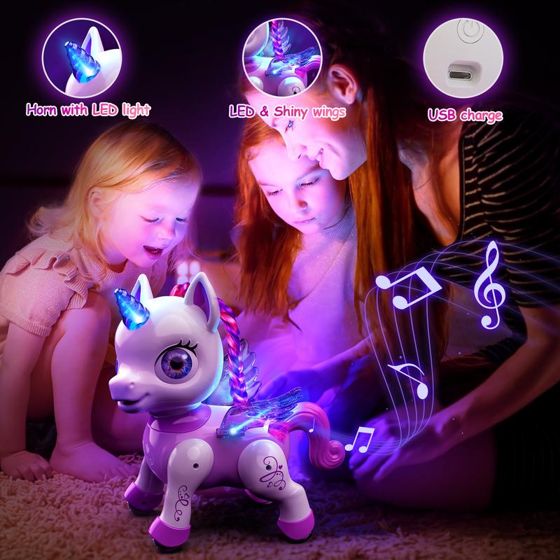 Unicorn Robot Toys for Girls, Birthday Gifts for Kids and Toddlers 3 4 5 6 7 8 Years Old, with LED Horn,LED Wings,Remote Control,Voice,Dancing Robot Rechargeable (Purple Pink)