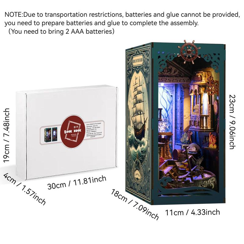 Wooden Book Nook Kit, 1 Set DIY Miniature Book Nook Kit with LED Light, DIY Wooden Book Nook Kit for Adults & Teens, Home Decor