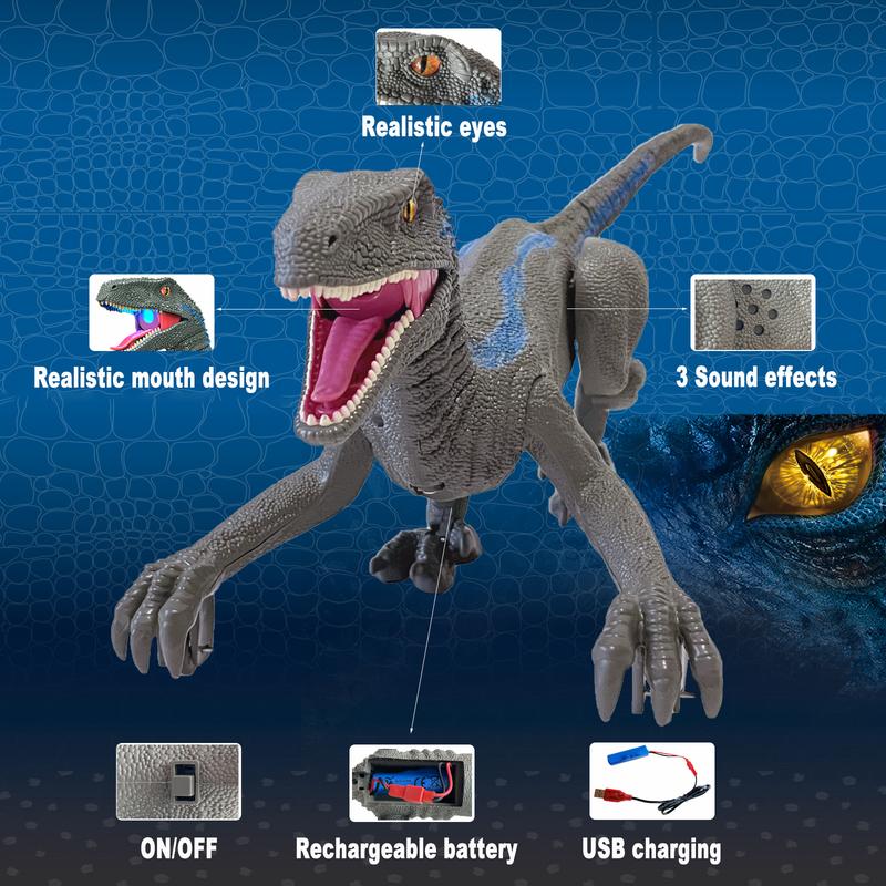 Remote Control Dinosaur Toys for Boys Kids Girls 3 4 5 6 7 8 Years Old Electronic RC Robot Toy LED Lightup Walking Roaring Velociraptor Jurassic Dino Rechargeable Raptor Blue Christmas Birthday Gifts rc dinosaur Dinosaur Toys