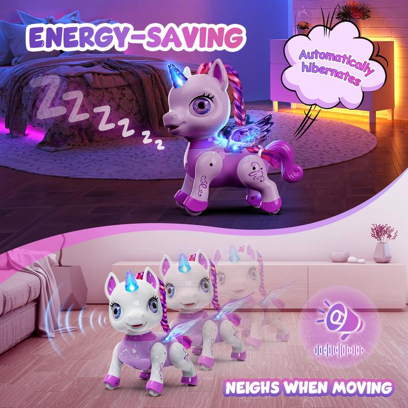 Unicorn Robot Toys for Girls, Birthday Gifts for Kids and Toddlers 3 4 5 6 7 8 Years Old, with LED Horn,LED Wings,Remote Control,Voice,Dancing Robot Rechargeable (Purple Pink)