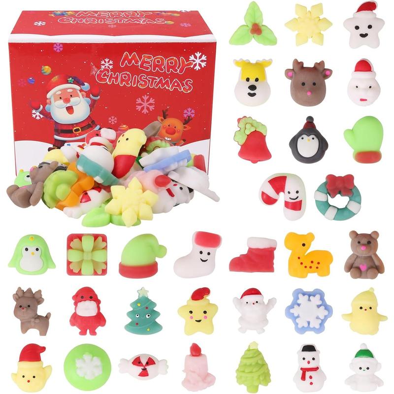 32pcs Christmas Mochi Squishy Toys,Party Favors Bulk for Kids,Cute Squishy Goodie Bag Gifts,Christmas Treat Bag Classroom Prizes for Kids