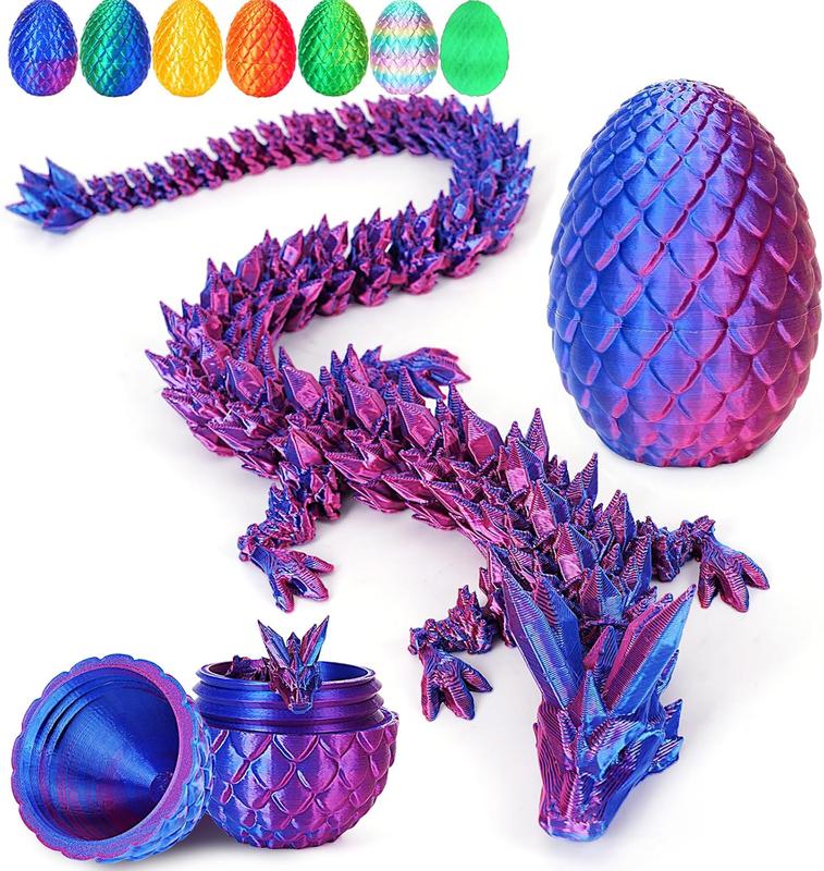 3D Printed Dragon Egg,Dragon Eggs with Dragon Inside,Crystal Dragon Fidget Toys,Full Articulated Dragon Dragon in Egg,Adults Fidget Toys for Autism ADHDLaser Violet-12inch