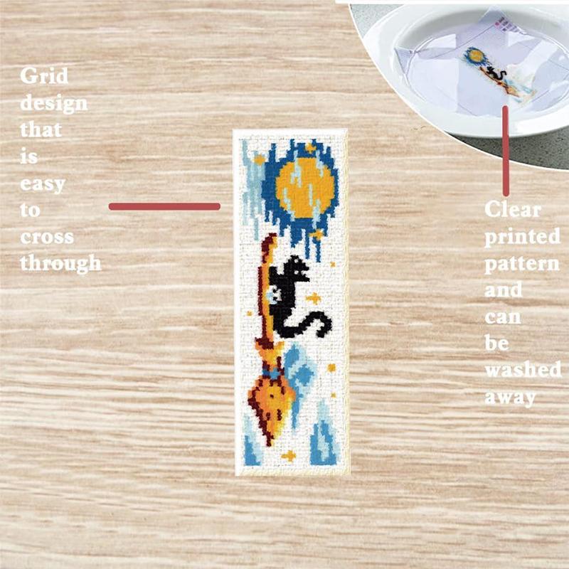 Cross Stitch Bookmark, 6 Counts set DIY Cross Stitch Kit with Random Color Accessories, Halloween Themed DIY Handmade Kit for Beginners