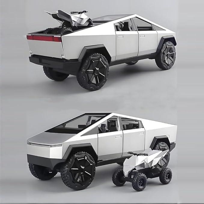 1:32 Tesla Cybertruck Mars Pickup Model Toy with Lights, Sound Effects, and Realistic Design with a Cyberquad– Ideal for Kids and Car Collectors