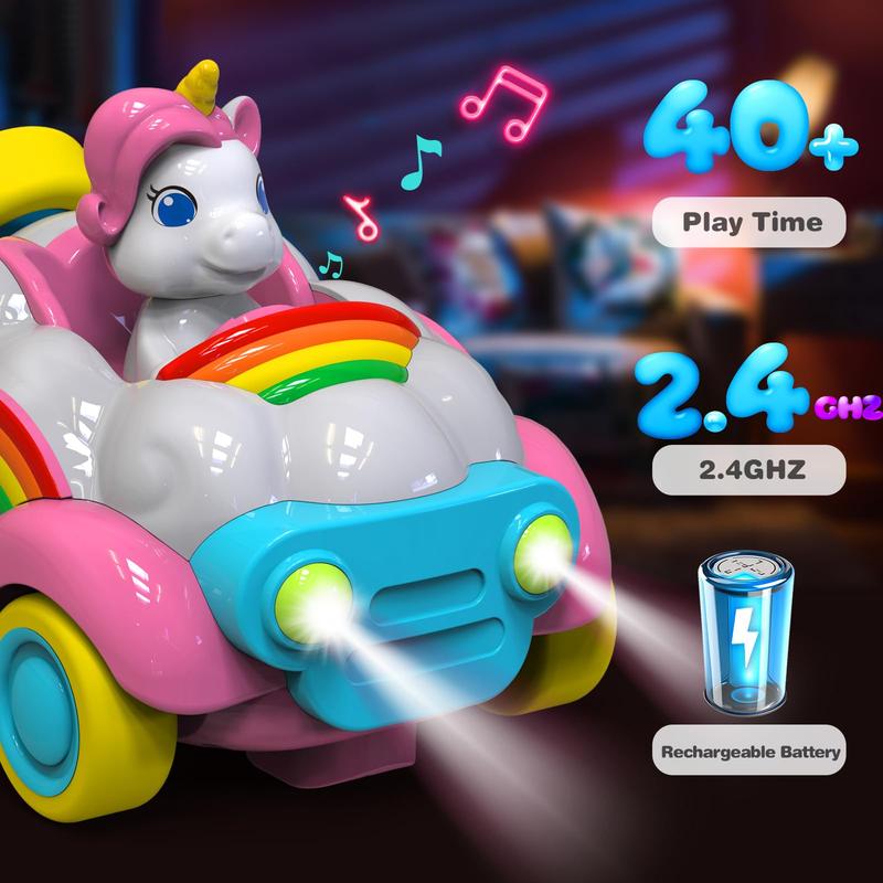 Unicorn RC Cars Set - 2 Pack with Glowing Lights, Tunes, and Sound Effects for Young Children