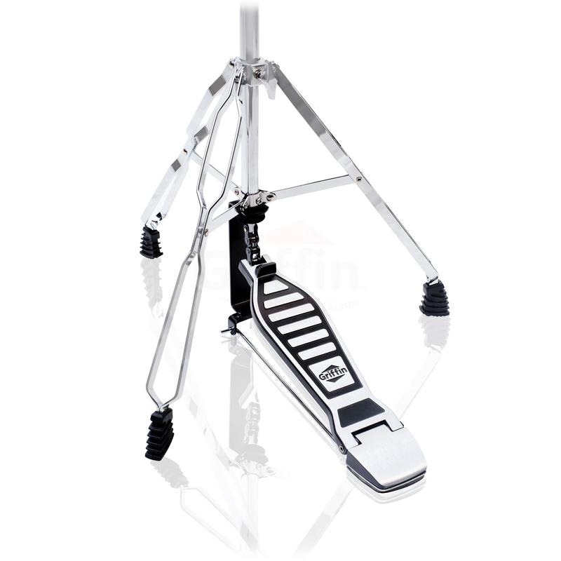 3 PACK GRIFFIN Drum Hardware Set - Bass Drum Kick Pedal, Drummers Throne Seat & Hi-Hat Cymbal Stand | Deluxe Chrome Slip-Proof Gear Holder Percussion Set for Mounting Crash, Ride & Splash Cymbals