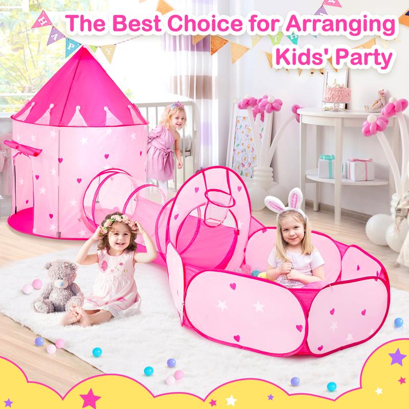 3-Piece Princess Play Tent Set for Girls – Includes Crawl Tunnel and Castle Tents for Indoor & Outdoor Fun (Without Balls) Game Large Princess