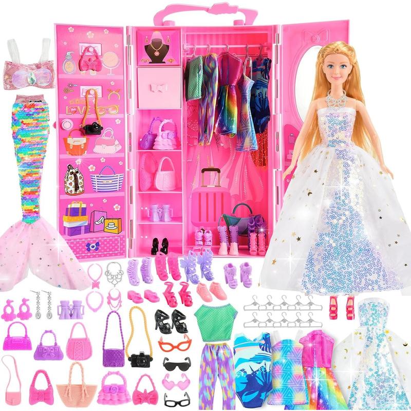 Gifts for 3-12 Year Old Girls, Barbi Closet Girl Toys Age 4-12 with Doll Clothes and Accessories Mermaid Doll for Girls 6-12 Dress up Doll Toys for 3 4 5 6 7 8 9 10 Year Old Girl Birthday Gift