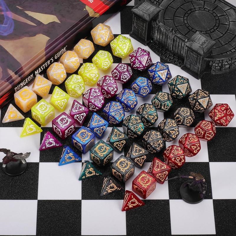 DND Dice Sets - 49pcs Polyhedral Dice, 7 Sets D&D Dice with Pouches, D4 D6 D8 D10 D% D12 D20 Dice for Dungeons and Dragons DND RPG  Table Games