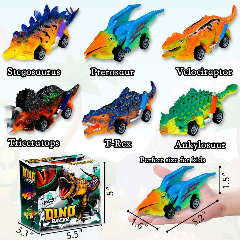 Dinosaur Toys 6 Pack Pull Back Cars Dinosaur Toys for Kids 4-6 Toddler Boy Toys Age 3 4 5 and Up Dinosaur Car Toys for 3-7 Year Old Boys Girls Dinosaur Games Birthday Easter Gifts for Kids Party Favors