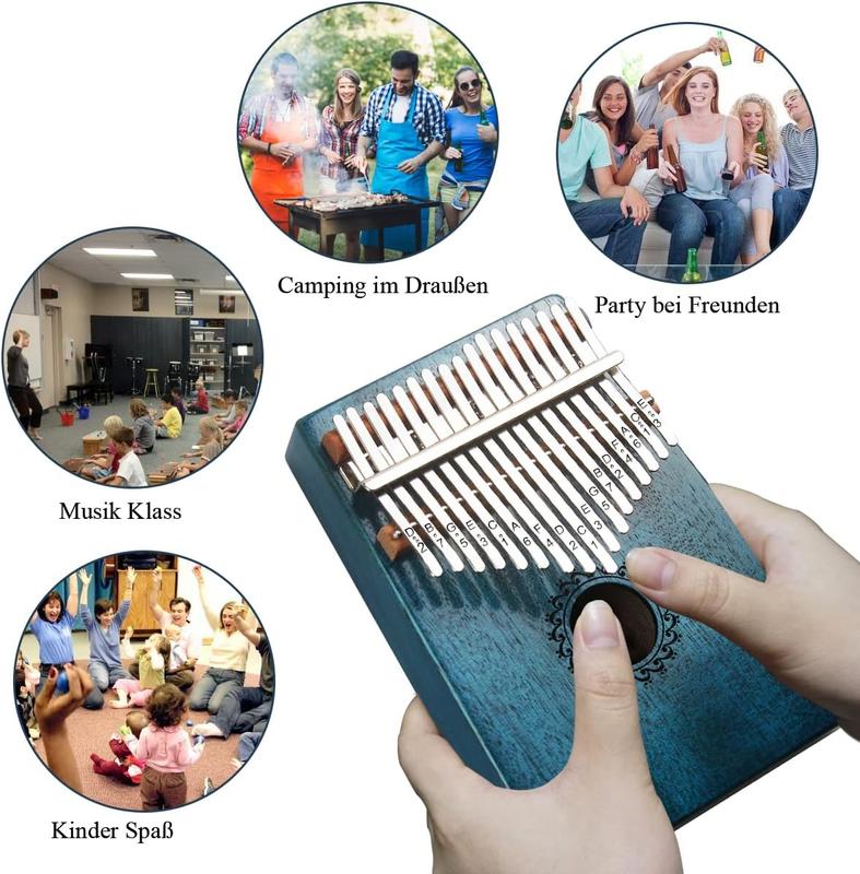 FLSEPAMB Kalimba 17 Key Thumb Piano with Mahogany Wood Portable Mbira Finger Piano Gifts for Kids and Piano Beginners Professional (Blue)