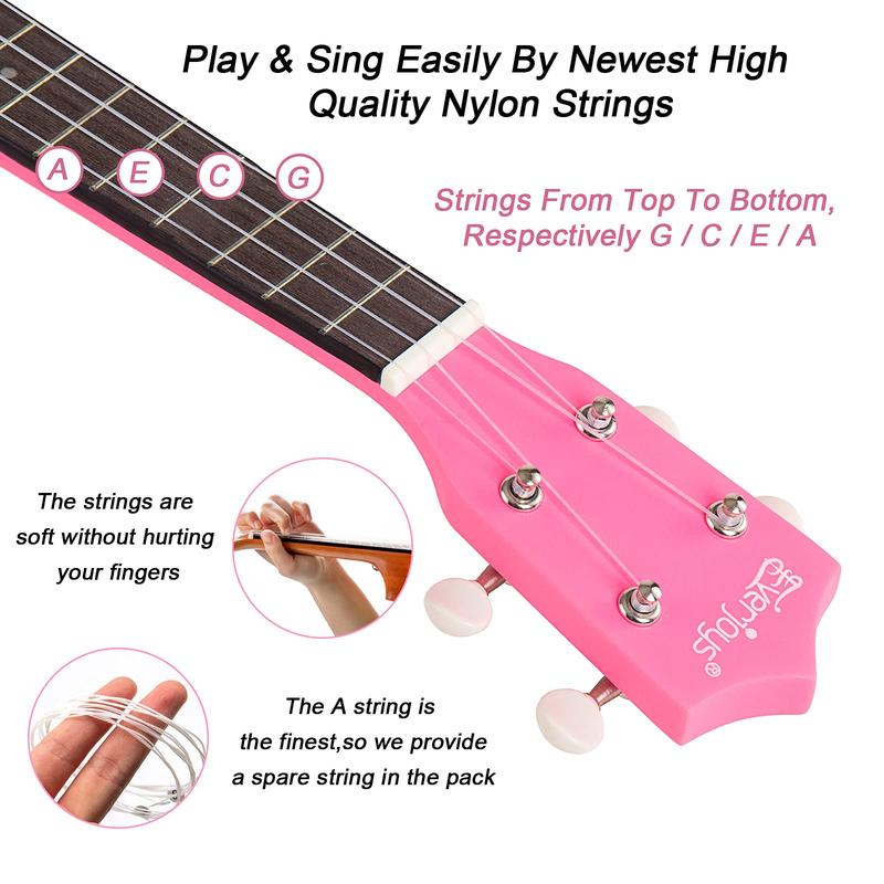 Everjoys Soprano Ukulele Beginner Pack-21 Inch w Free Online Lesson Gig Bag Fast Learn Songbook Digital Tuner Pick All in One Kit