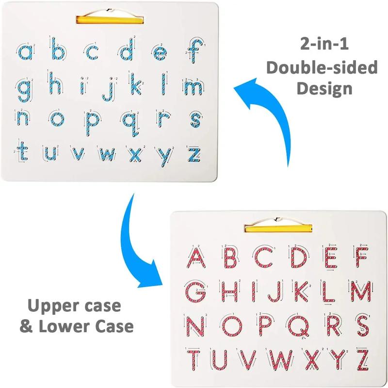 Gamenote Double Sided Magnetic Letters Board 2 in 1 Alphabet Magnets Tracing Board ABC letter Uppercase & Lowercase Educational Toys