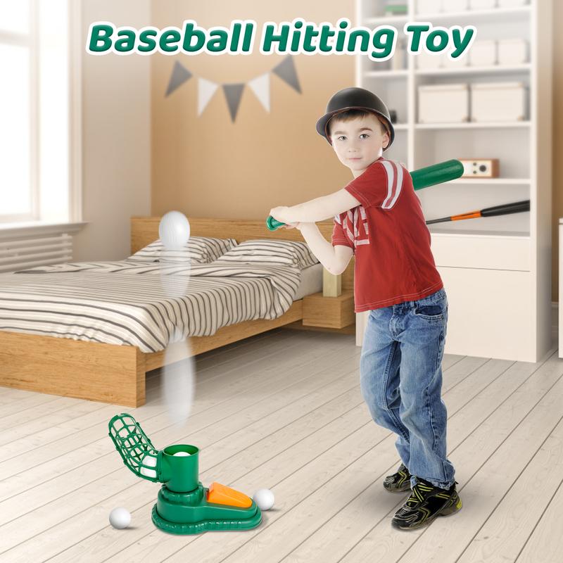 Kids Sports Baseball Pitching Machine for Toddlers 3-5 & 5-8 Baseball Batting Game with Collapsible Bat & 3 Balls, Outdoor Baseball Toy Gift for Boys & Girls