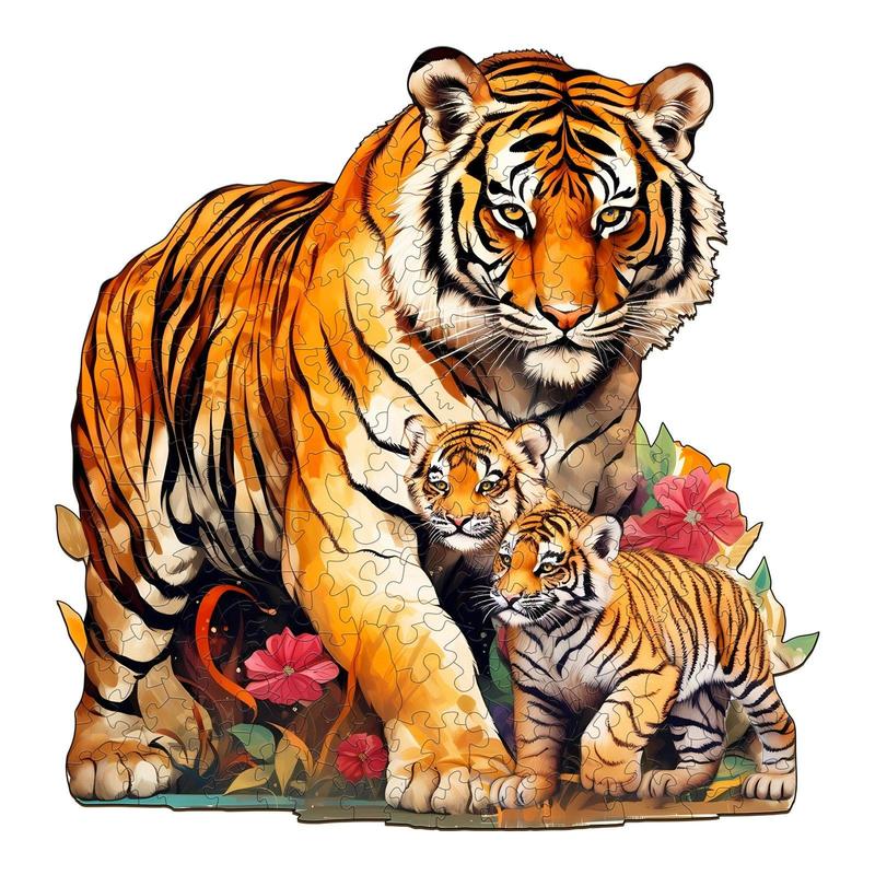 Tiger Family-2 Wooden Jigsaw Puzzle for Kids and Adults