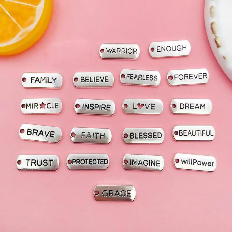 Mixed Shape Keychain Set, 100pcs set Vintage Letter Design Pendant, DIY Jewelry Making Accessories for Bracelet & Necklace