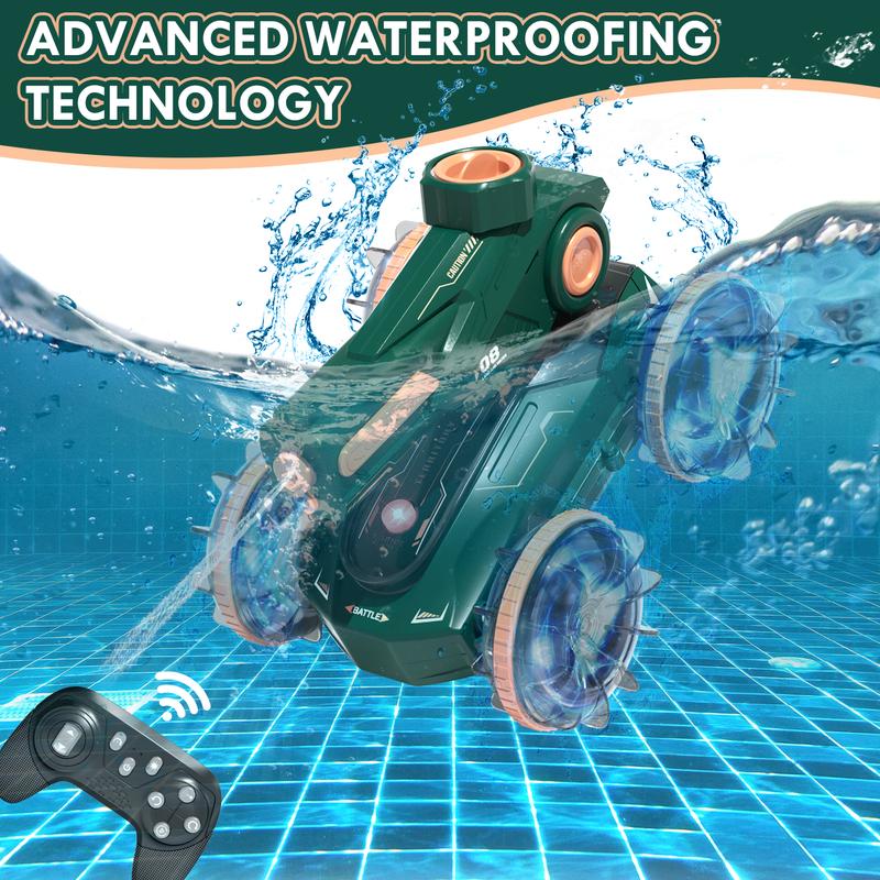 Amphibious RC Car + Shot Toy, RC Stunt Car with Lights, 4WD, 360° Rotation，Pool Toys for Kids，Water Pool Toys Waterproof 4WD RC Car Boat，Remote Control Car，Cool Outdoor Summer Beach Pool Toy