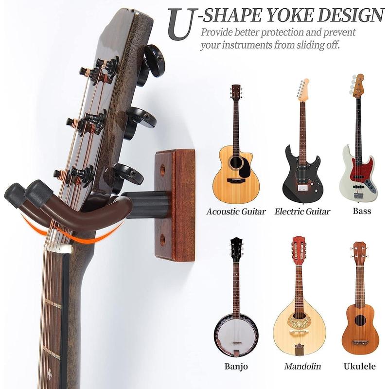 Wooden Guitar Wall Hanger - Pack of 5 Guitar Wall Mount for Safe Storage and Display Sturdy Wall Hanger for Guitars