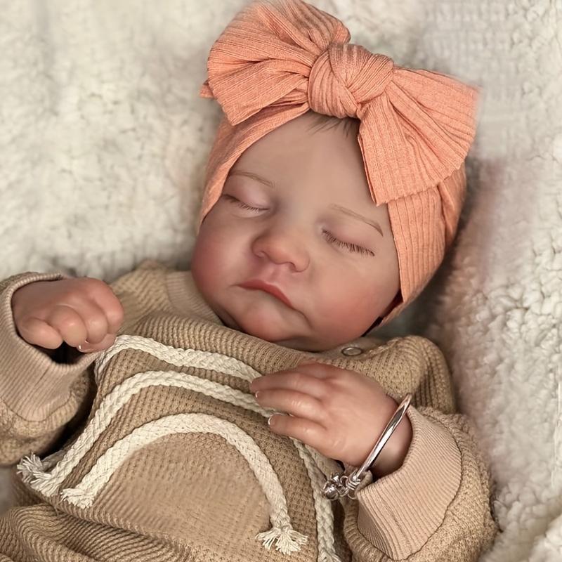 Realistic 48cm Soft Silicone Asleep Reborn Doll, Cute Newborn Doll with 3D-painting Skin and Visible Veins & Random Accessories, Gift for Kid, Christmas Gift