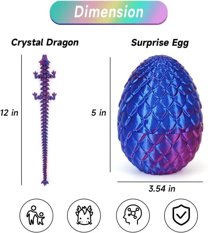 3D Printed Dragon Egg,Dragon Eggs with Dragon Inside,Crystal Dragon Fidget Toys,Full Articulated Dragon Dragon in Egg,Adults Fidget Toys for Autism ADHDLaser Violet-12inch