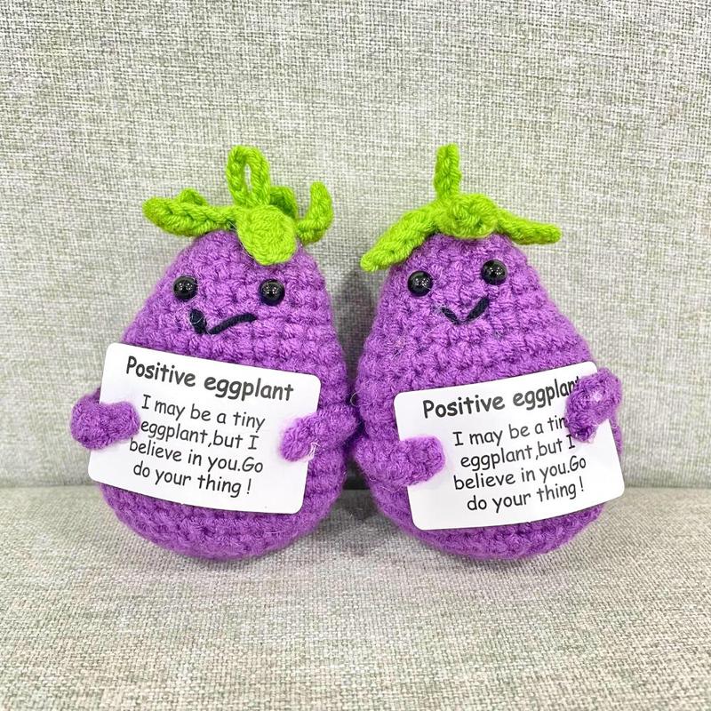 Cute Cartoon Fruit Design Ornament, Positive Eggplant  Corn  Pear Design Ornament, Handmade Crochet Craft, Home Decor Supplies for Living Room Bedroom Office