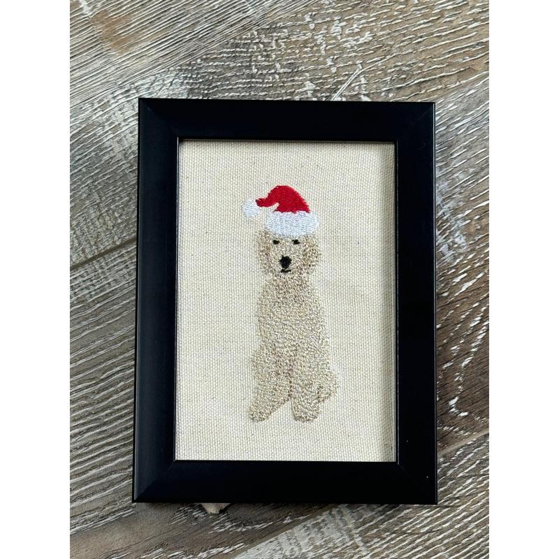 Santa Poodle Doodle Machine Embroidered and Framed! Other Designs and Breeds Available!