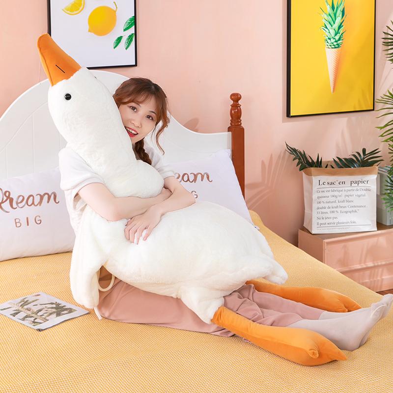 Cute Big White Goose Pillow Plush Toy Sleeping Doll Big Doll Girl Sleeping on Child Bed Leg Clamp Doll children Cute Goose and Duck Plush Toys