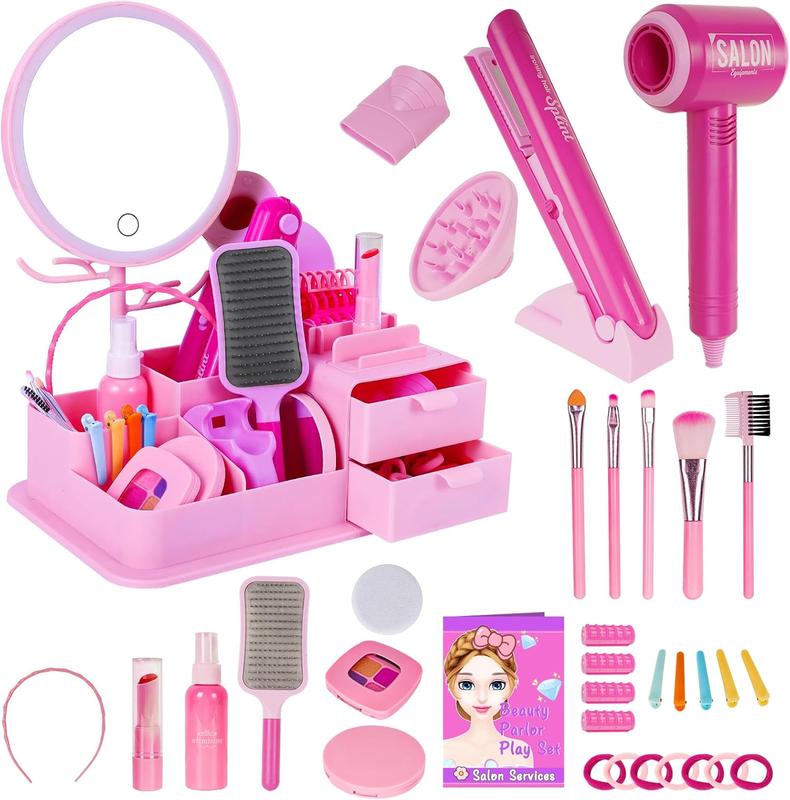 Beauty Salon Play Set with Vanity, Kids Hair Salon Girls Toys Pretend Play Makeup Sets