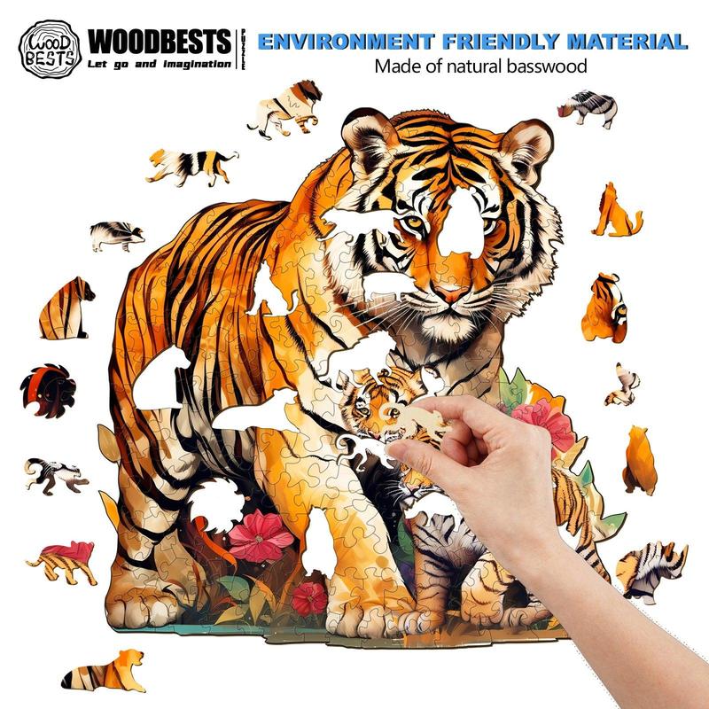 Tiger Family-2 Wooden Jigsaw Puzzle for Kids and Adults