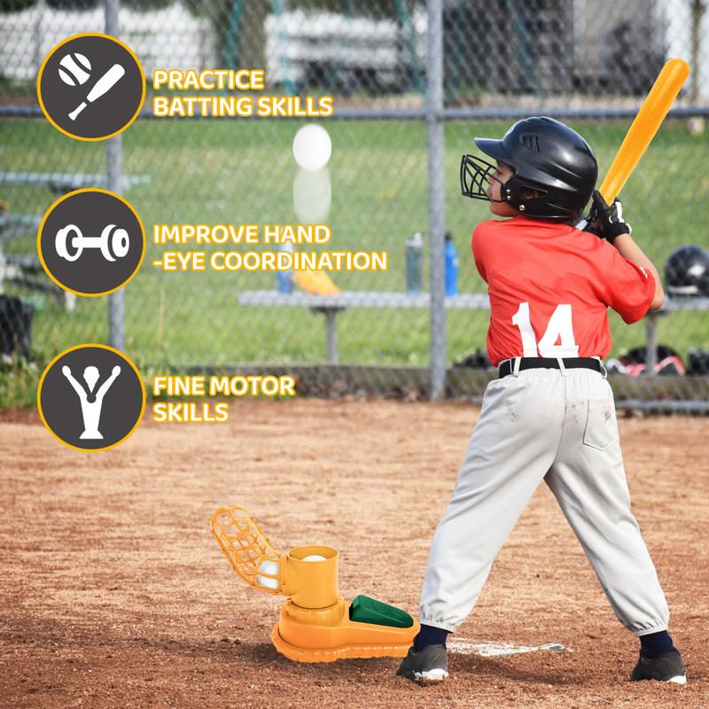 Kids Sports Baseball Pitching Machine for Toddlers 3-5 & 5-8 Baseball Batting Game with Collapsible Bat & 3 Balls, Outdoor Baseball Toy Gift for Boys & Girls