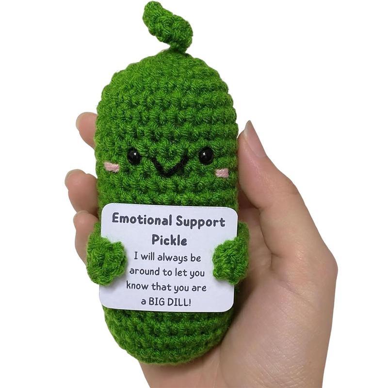 Emotional Support Pickle, Cute Crochet Pickled Cucumber Knitting Doll Handmade Crochet Doll Inspirational Gifts Ornaments Emotional Support Crochet Pickled Knitting Doll for Christmas Ornament Gift