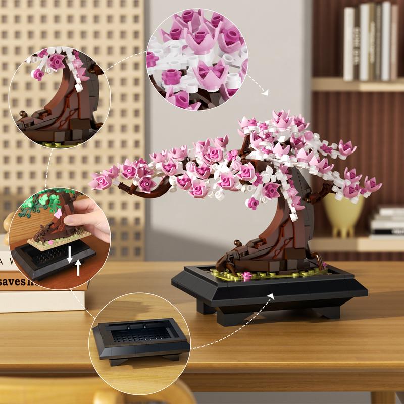 Cherry Blossom Flowers Building Set - 4 Seasons Bonsai Tree Building Block Toy 584PCS, Botanical Collection DIY Plant Home Office Decor for Adults Teens Kids 6+