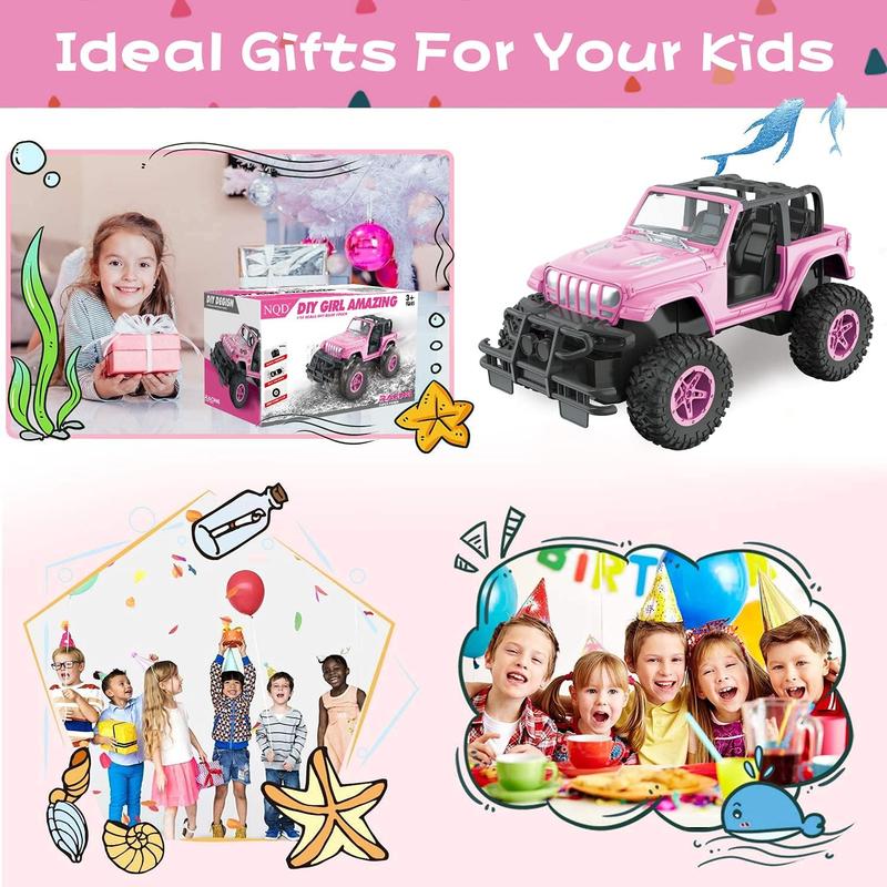 Pink RC Cars 1:16 Scale with DIY Sticker, Remote Control Car for Girls, 80 Min Play 2.4Ghz Jeep RC Trucks,Little Girl Toys Gifts for 4-5 6-7 8-10 Years Old