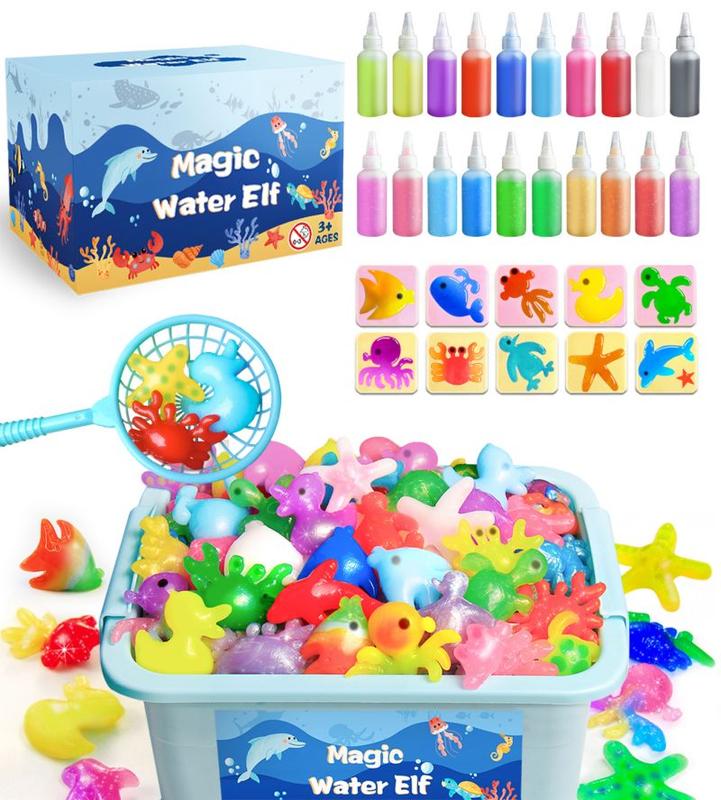 Magic Water Elf Toy Kit - Aqua Elves Water Gel Kit - 20 Colors Magic Water Fairy Gel 10 Molds Squishy Maker - Christmas Party Favor Birthday Aqua Art DIY STEM Gifts for Kids