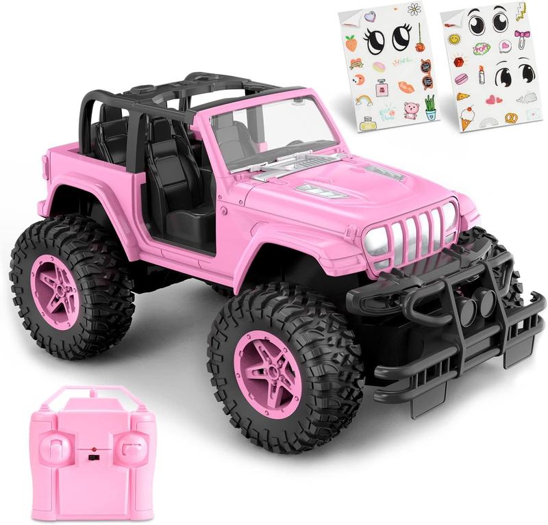 Pink RC Cars 1:16 Scale with DIY Sticker, Remote Control Car for Girls, 80 Min Play 2.4Ghz Jeep RC Trucks,Little Girl Toys Gifts for 4-5 6-7 8-10 Years Old