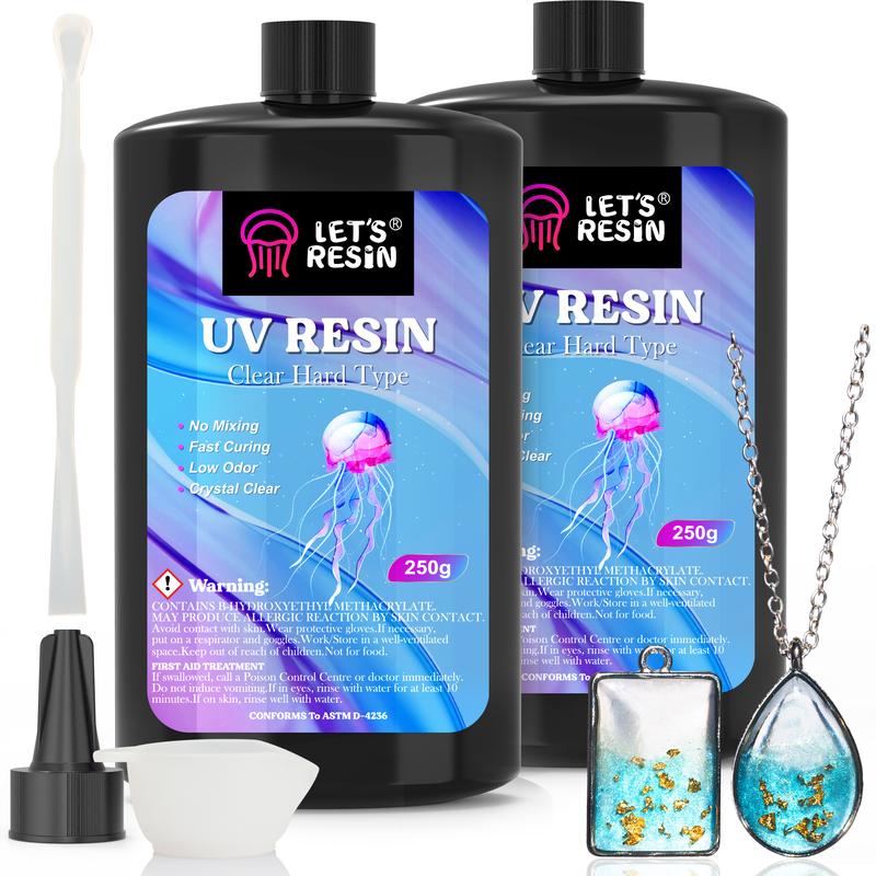 Upgraded 500g Crystal Clear UV Resin Hard, Low Odor Ultraviolet Epoxy Resin, UV Light Cure Solar Sunlight Activated Glue for Jewelry, Craft Decoration - LET'S RESIN