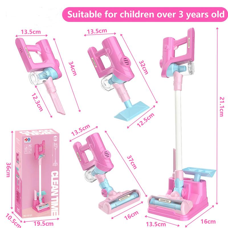 3 in 1 Household Kids Cartoon Vacuum Cleaner,Articles  for Nurturing Children's Interest in Imitating Cleaning and Performing Laborfor Children 3+.Toddler Toy Vacuum Cleaner, Cleaning Set for Ages 3+ ,With Music, Lights ，pink christmas decorations