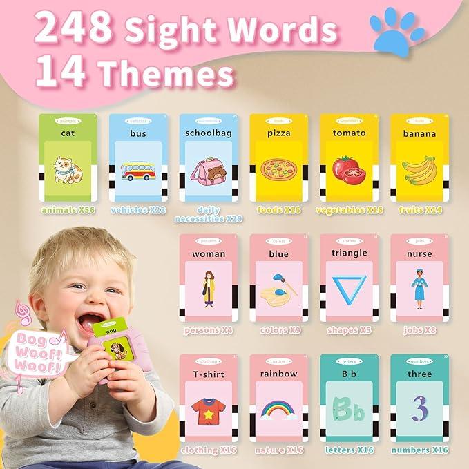 Talking Flash Cards for Toddlers 2-4 Years,Toddler Flash Cards,Audible Flashcards for Children,Gifts for Age 1 2 3 4 5 Year Old Boys and Girls,248 Sight Words Flash Cards Kindergarten