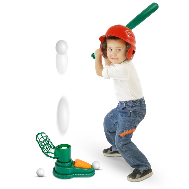 Kids Sports Baseball Pitching Machine for Toddlers 3-5 & 5-8 Baseball Batting Game with Collapsible Bat & 3 Balls, Outdoor Baseball Toy Gift for Boys & Girls