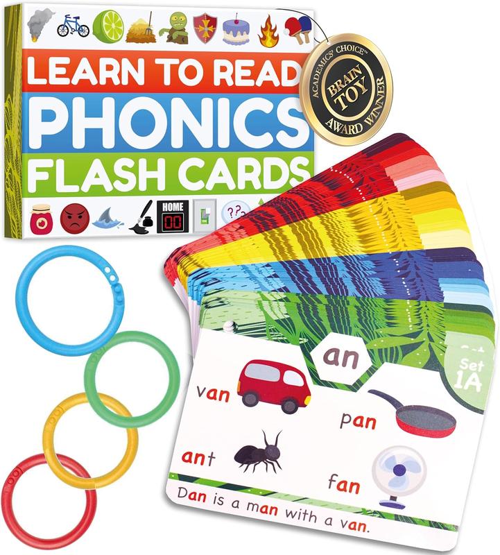 Phonics Flash Cards - Learn to Read in 20 Stages - Digraphs CVC Blends Long Vowel Sounds - Games for Kids Ages 4-8 Kindergarten First Second Grade Homeschool Educational Study Activity