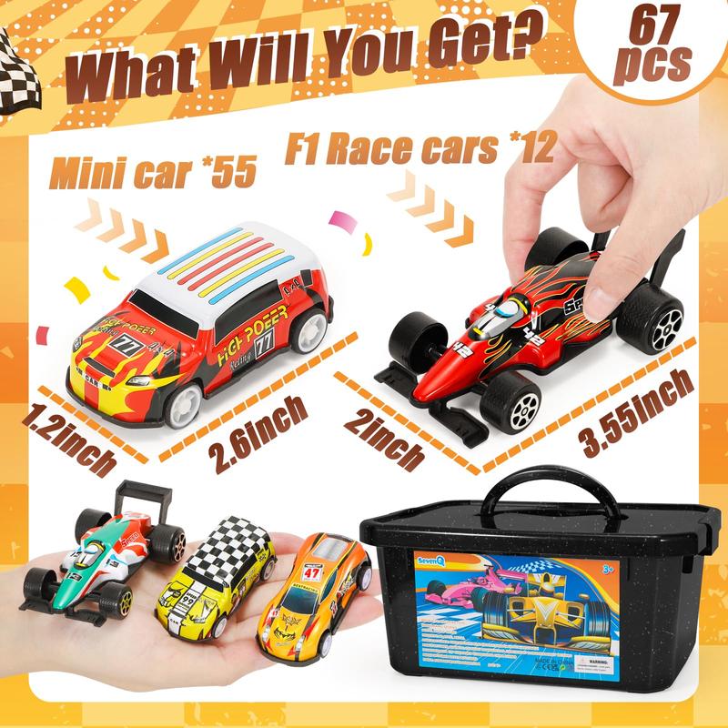 67Pcs Toy Cars with Storage Box, Pull Back Cars Race Cars Bulk, Treasure Box Toys for Classroom Goodie Bag Stocking Stuffers Party Favors