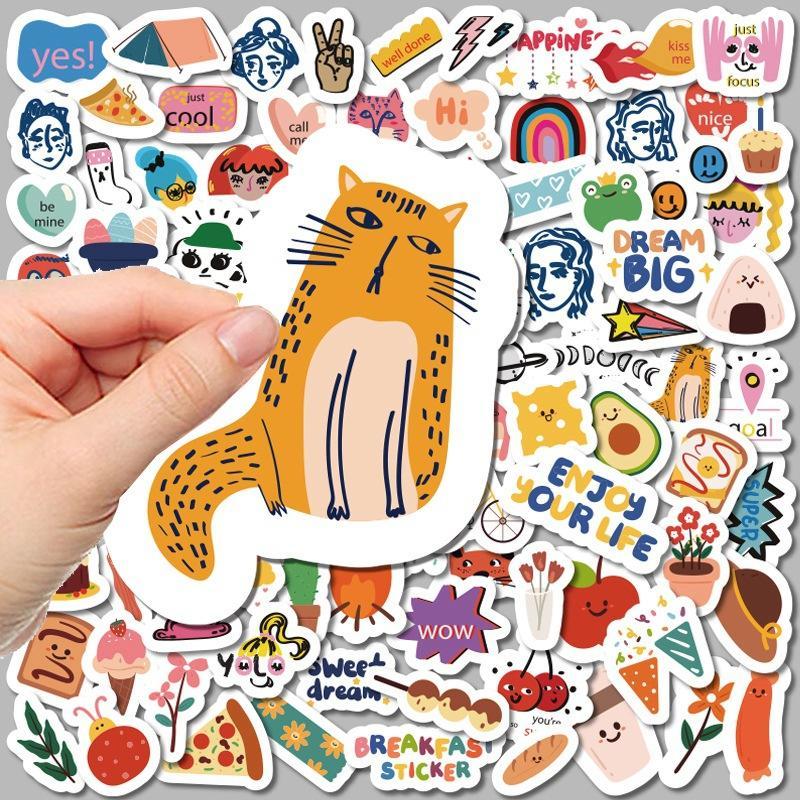 99 Sheets Set DIY Cartoon Food Fruit Mixed Pattern Decorative Sticker, Scrapbooking & Journal Sticker, DIY Decorative Sticker For Stationery Computer Water Bottle