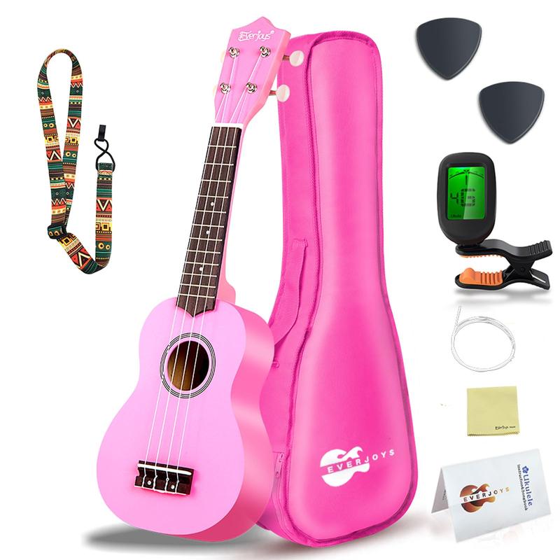 Everjoys Soprano Ukulele Beginner Pack-21 Inch w Free Online Lesson Gig Bag Fast Learn Songbook Digital Tuner Pick All in One Kit