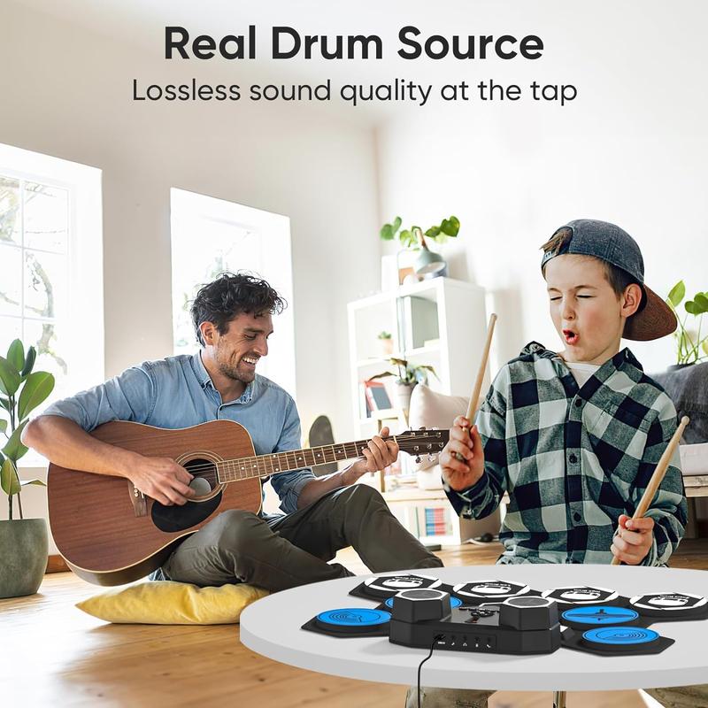 Electric Drum Set, 9 Drums Portable Practice Pad, Electronic Drum Kit with Built in Speakers, Drum Sticks, Headphone Out Jack, Christmas Birthday Gifts for Adults