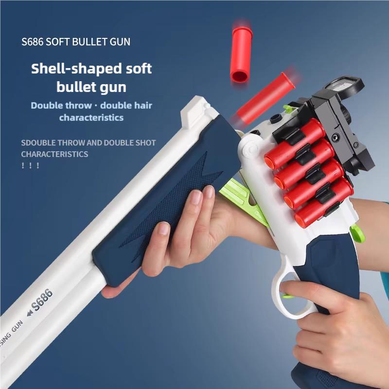 S686 Shell Throwing Double Barrel Soft Bullet Gun Shotgun Shotgun Kids Boy Toy Simulation Troll Sniper Grab Birthday Gift