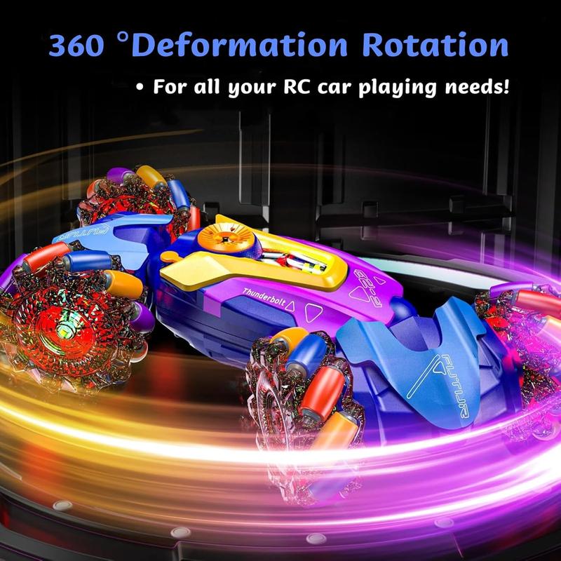 4WD Gesture Sensing RC Stunt Car, 2.4GHz Remote Control Car with Music & Colorful Light, 360? Rotation RC Cars Transform Car Toys, Birthday Gift for Boys Kids 6-12 Years-Purple